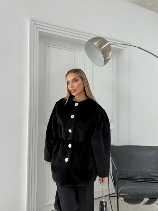 DÜĞME DETAY BEL LASTİKLİ TAY TÜYÜ KAŞE KABAN SİYAH