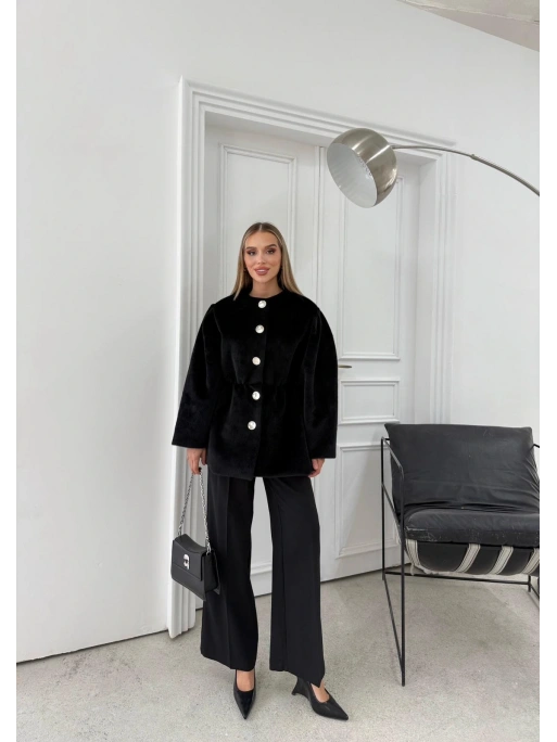 DÜĞME DETAY BEL LASTİKLİ TAY TÜYÜ KAŞE KABAN SİYAH