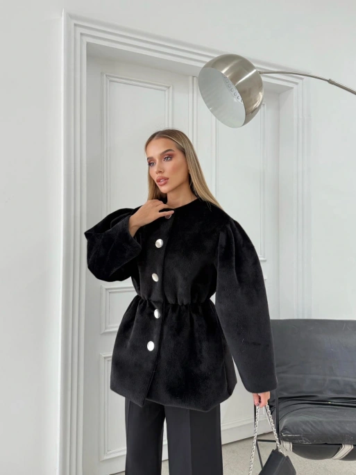 DÜĞME DETAY BEL LASTİKLİ TAY TÜYÜ KAŞE KABAN SİYAH