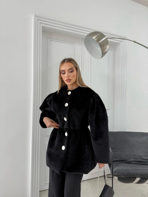 DÜĞME DETAY BEL LASTİKLİ TAY TÜYÜ KAŞE KABAN SİYAH