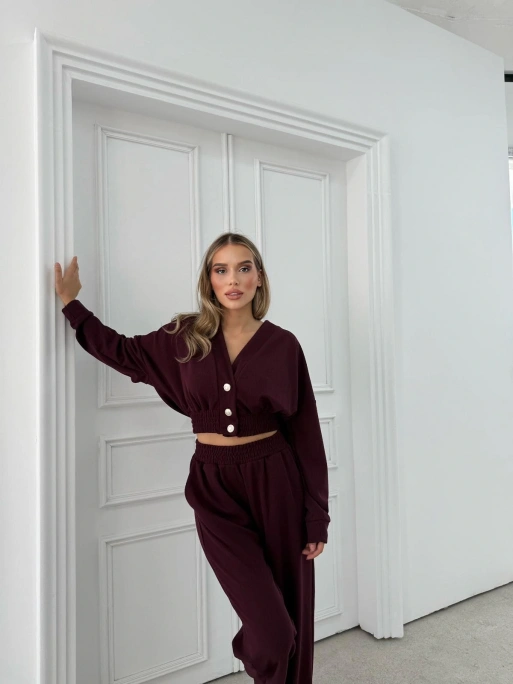 DÜĞME DETAY HIRKA VE PANTOLONLU SELANİK KUMAŞ TAKIM MÜRDÜM