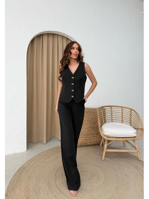 DÜĞMELİ DETAY YELEK VE PANTOLON İKİLİ TAKIM SİYAH