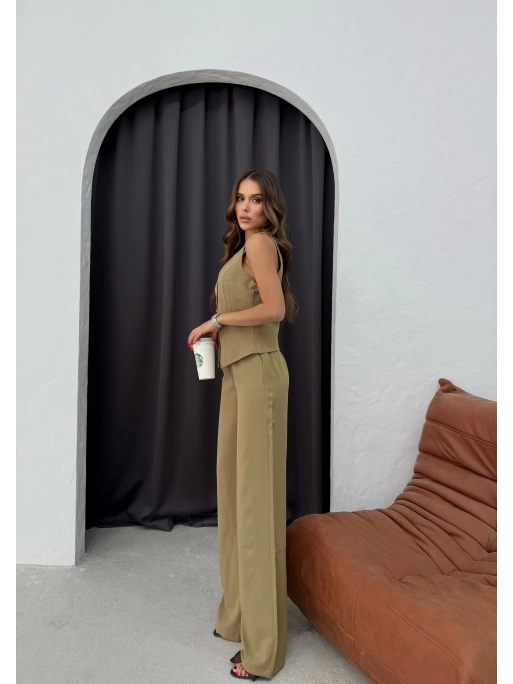 DÜĞMELİ DETAY YELEK VE PANTOLON İKİLİ TAKIM YEŞİL