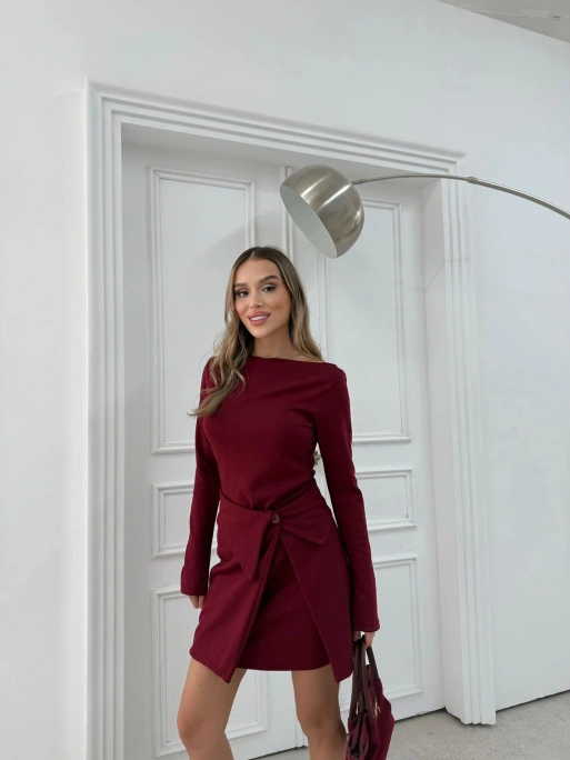 ETEK BAĞLAMA DETAY ELBİSE BORDO