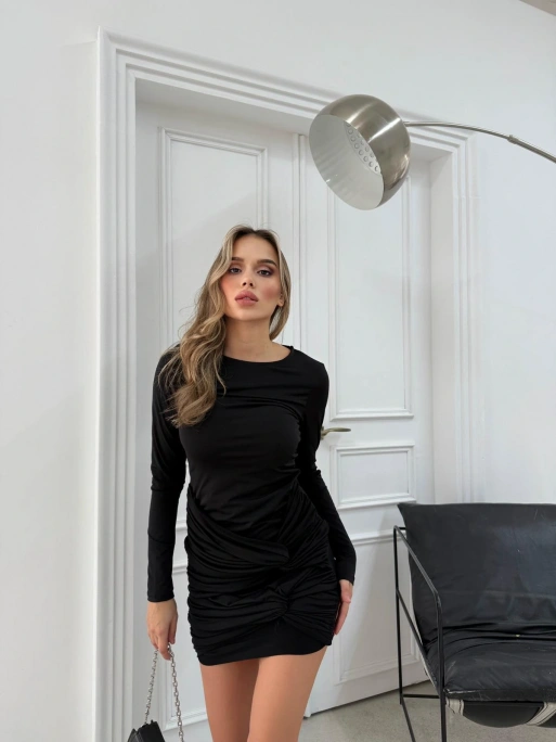 ETEK BURGULU DRAPELİ SANDY ELBİSE SİYAH