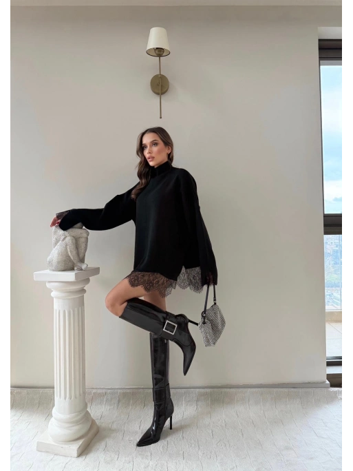 ETEK DANTEL DETAY OVERSİZE TRİKO SİYAH