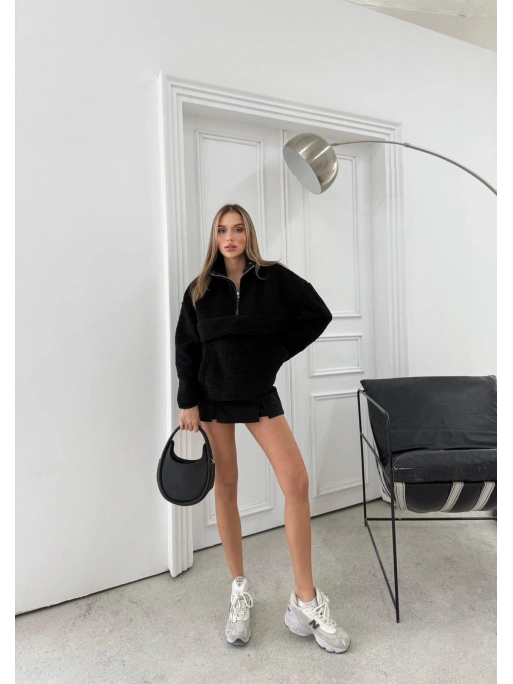 FERMUARLI KANGURU CEP DETAY TEDDY SWEAT SİYAH