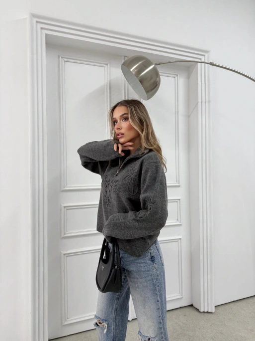 FERMUARLI NAKIŞ DETAY KAZAK ANTRASİT