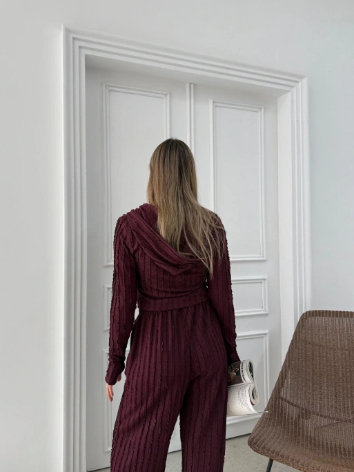 FERMUARLI PARMAK GEÇMELİ KAPÜŞONLU HIRKA VE PANTOLONLU TERS DİKİŞ GOFRE İKİLİ TAKIM MÜRDÜM