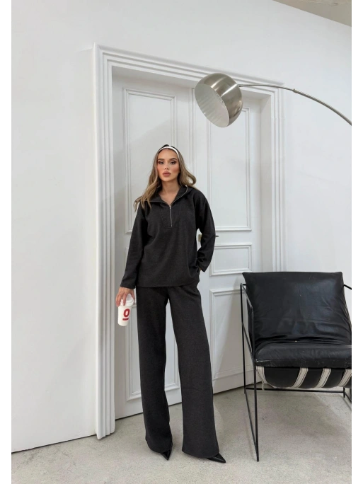 FERMUARLI ŞAL YAKA KAZAK VE PANTOLONLU TRİKO TAKIM SİYAH
