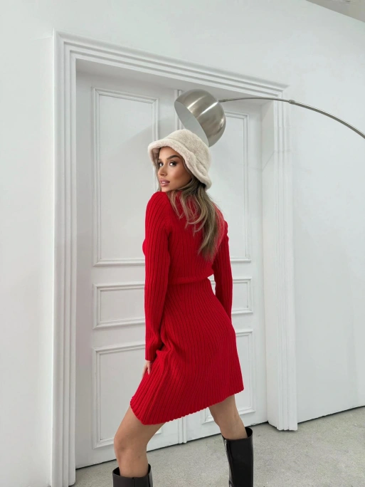 FİTİLLİ TRİKO ELBİSE KIRMIZI