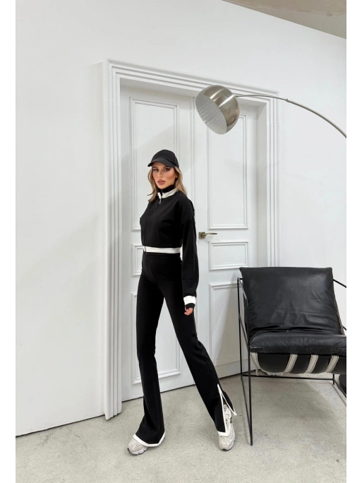 GARNE DETAY HIRKA VE PANTOLON YIRTMAÇLI İKİLİ TAKIM SİYAH