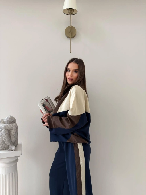 GARNE PARAŞÜT DETAY HIRKA VE PANTOLONLU MODAL İKİLİ TAKIM KAHVE