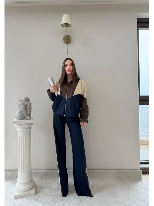 GARNE PARAŞÜT DETAY HIRKA VE PANTOLONLU MODAL İKİLİ TAKIM KAHVE