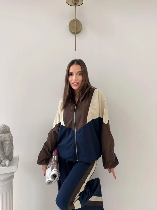 GARNE PARAŞÜT DETAY HIRKA VE PANTOLONLU MODAL İKİLİ TAKIM KAHVE