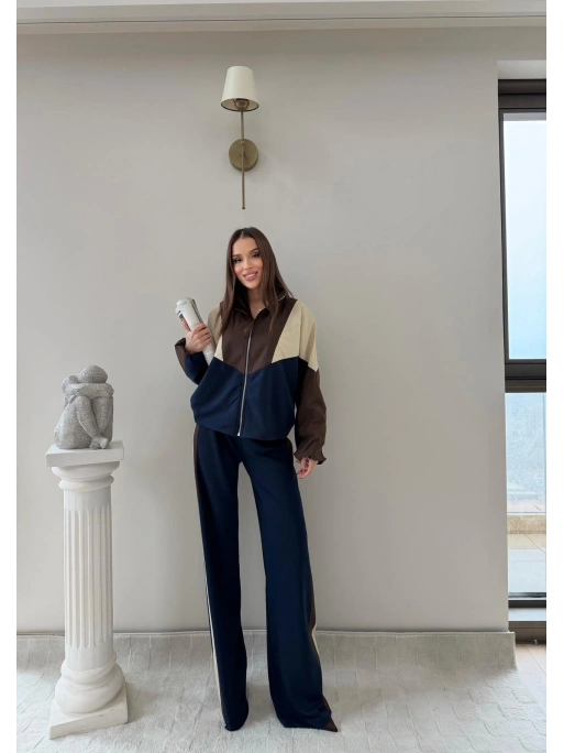 GARNE PARAŞÜT DETAY HIRKA VE PANTOLONLU MODAL İKİLİ TAKIM KAHVE