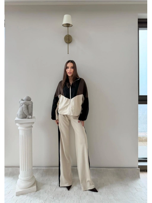 GARNE PARAŞÜT DETAY HIRKA VE PANTOLONLU MODAL İKİLİ TAKIM KREM