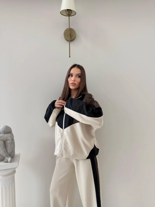 GARNE PARAŞÜT DETAY HIRKA VE PANTOLONLU MODAL İKİLİ TAKIM KREM