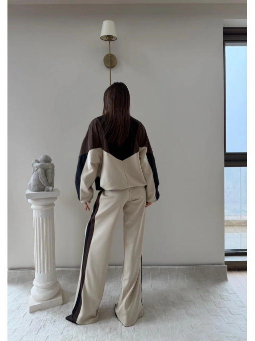 GARNE PARAŞÜT DETAY HIRKA VE PANTOLONLU MODAL İKİLİ TAKIM KREM