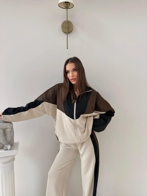 GARNE PARAŞÜT DETAY HIRKA VE PANTOLONLU MODAL İKİLİ TAKIM KREM