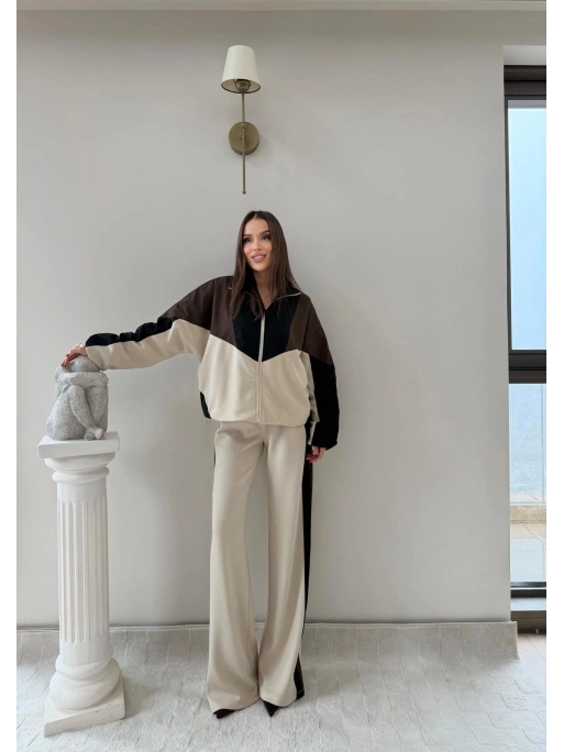 GARNE PARAŞÜT DETAY HIRKA VE PANTOLONLU MODAL İKİLİ TAKIM KREM