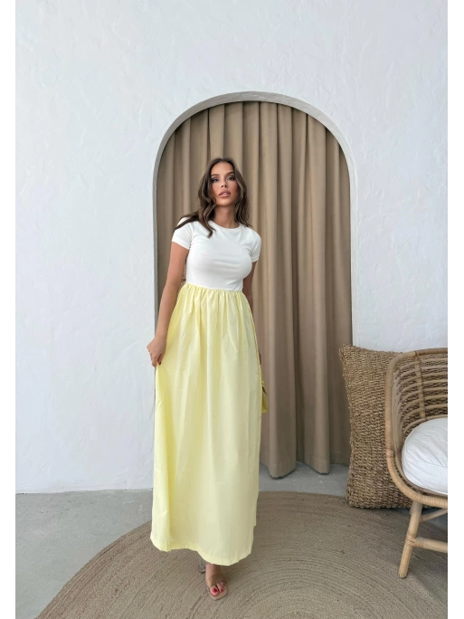 GARNELİ KEMERLİ UZUN ELBİSE SARI