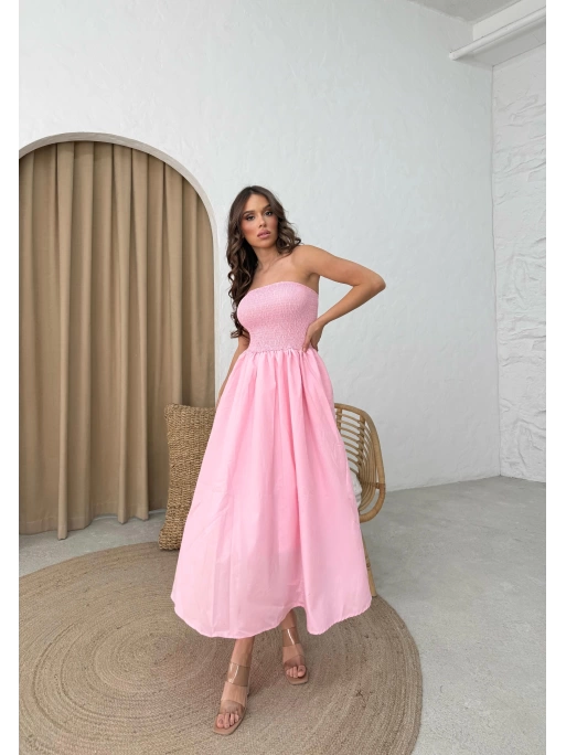 GİPE DETAY STRAPLEZ ELBİSE PEMBE