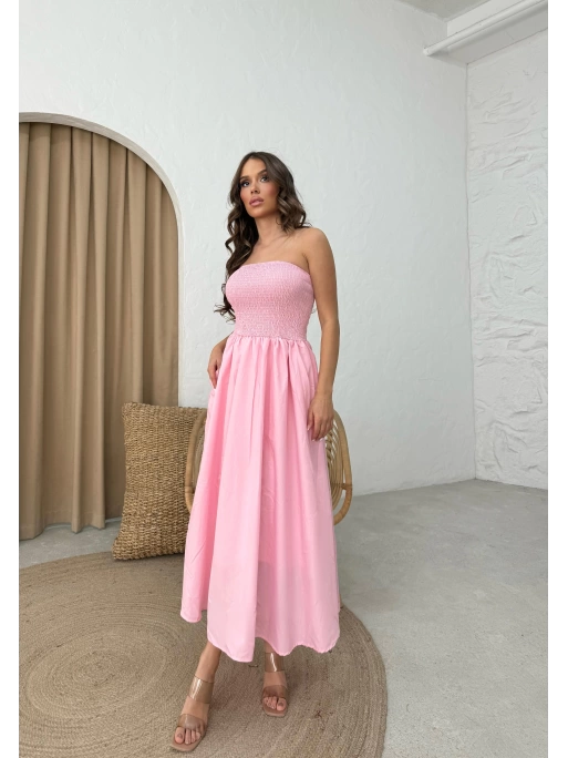 GİPE DETAY STRAPLEZ ELBİSE PEMBE