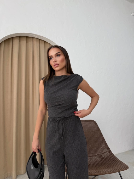 GOFRE BLUZ VE PANTOLONLU İKİLİ TAKIM ANTRASİT