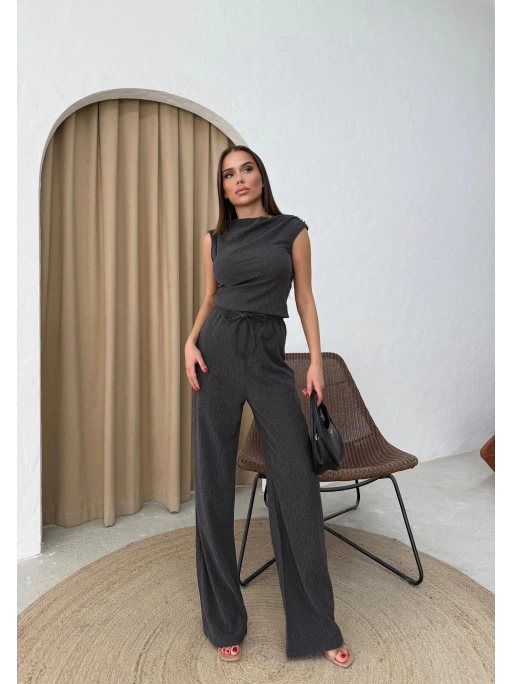 GOFRE BLUZ VE PANTOLONLU İKİLİ TAKIM ANTRASİT