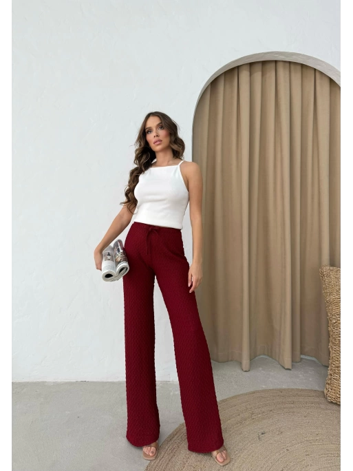 GOFRE KUMAŞ YÜKSEK BEL PANTOLON BORDO