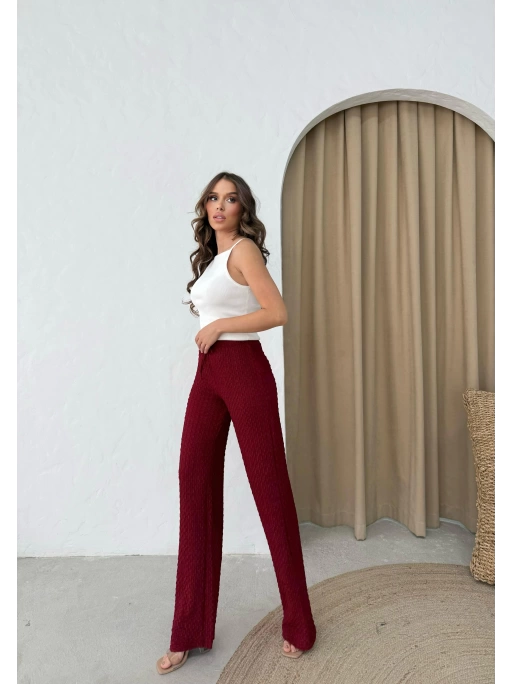 GOFRE KUMAŞ YÜKSEK BEL PANTOLON BORDO
