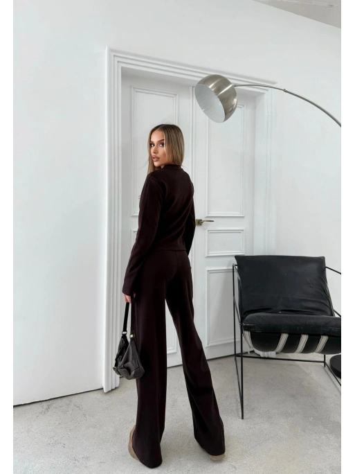 GOLD DÜĞME DETAY HIRKA VE PANTOLONLU TRİKO İKİLİ TAKIM KAHVE