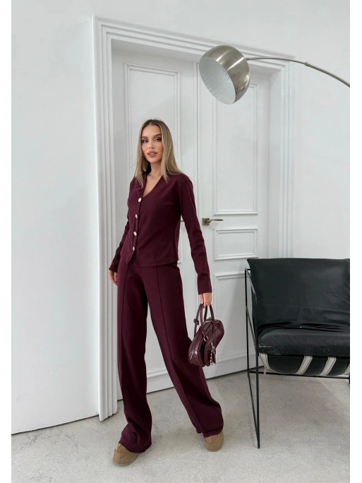 GOLD DÜĞME DETAY HIRKA VE PANTOLONLU TRİKO İKİLİ TAKIM MÜRDÜM