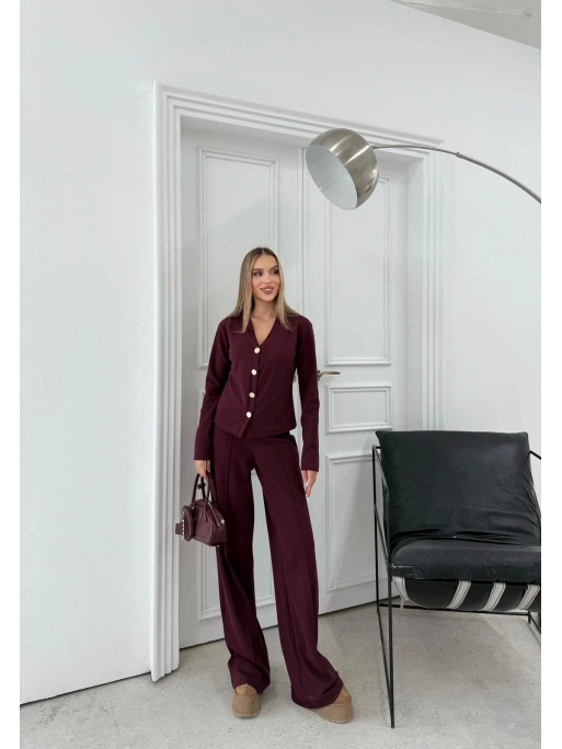 GOLD DÜĞME DETAY HIRKA VE PANTOLONLU TRİKO İKİLİ TAKIM MÜRDÜM