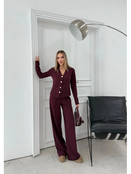 GOLD DÜĞME DETAY HIRKA VE PANTOLONLU TRİKO İKİLİ TAKIM MÜRDÜM