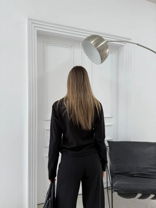 GOLD DÜĞME DETAY HIRKA VE PANTOLONLU TRİKO İKİLİ TAKIM SİYAH