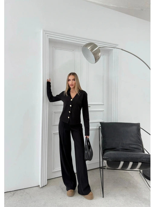 GOLD DÜĞME DETAY HIRKA VE PANTOLONLU TRİKO İKİLİ TAKIM SİYAH