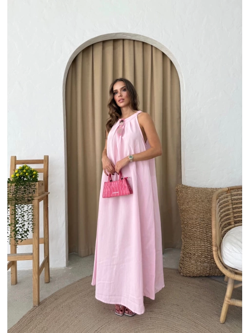 HALTER YAKA UZUN KETEN ELBİSE PEMBE