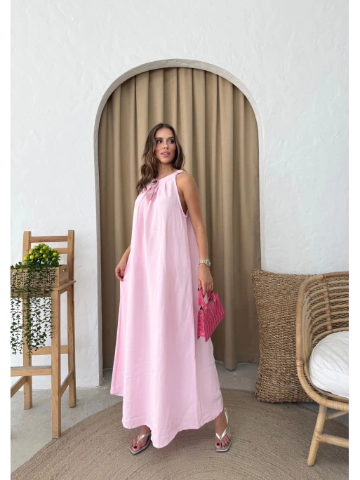 HALTER YAKA UZUN KETEN ELBİSE PEMBE