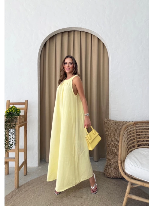 HALTER YAKA UZUN KETEN ELBİSE SARI