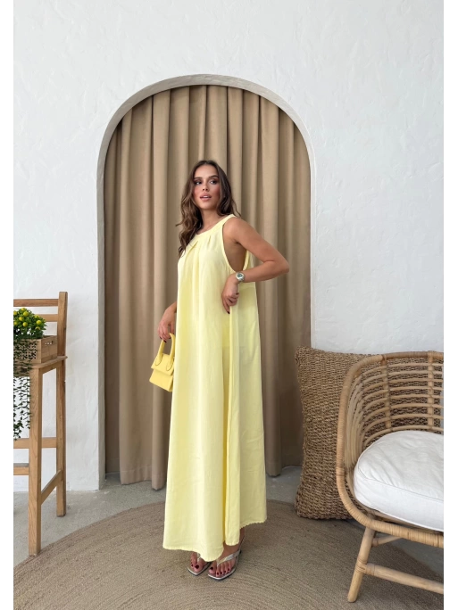 HALTER YAKA UZUN KETEN ELBİSE SARI