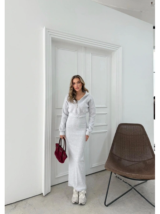 HIRKA VE ELBİSELİ İKİLİ TAKIM GRİ FRG-6010