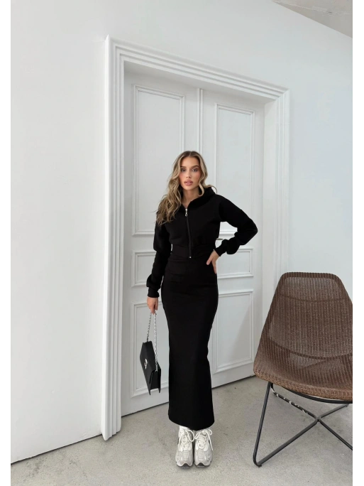 HIRKA VE ELBİSELİ İKİLİ TAKIM SİYAH FRG-6010