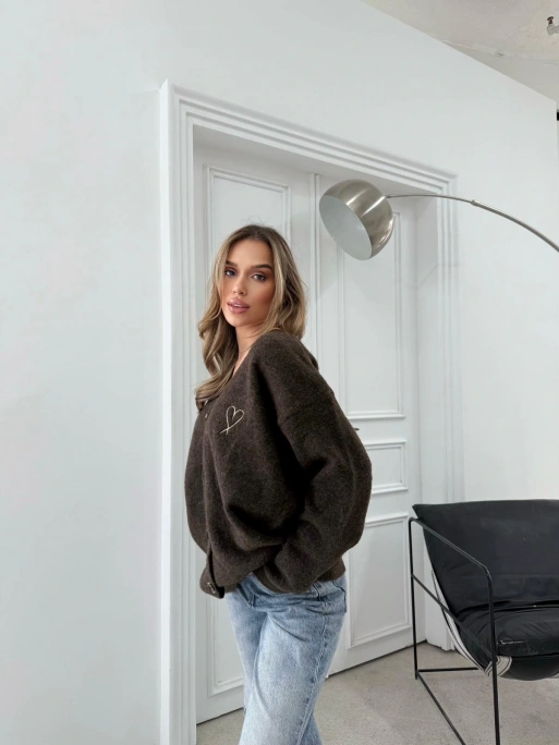 KALP NAKIŞ DETAY OVERSİZE TRİKO HIRKA ACI KAHVE