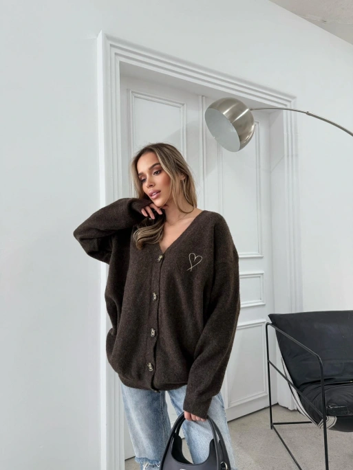 KALP NAKIŞ DETAY OVERSİZE TRİKO HIRKA ACI KAHVE