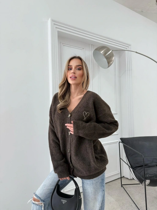 KALP NAKIŞ DETAY OVERSİZE TRİKO HIRKA ACI KAHVE