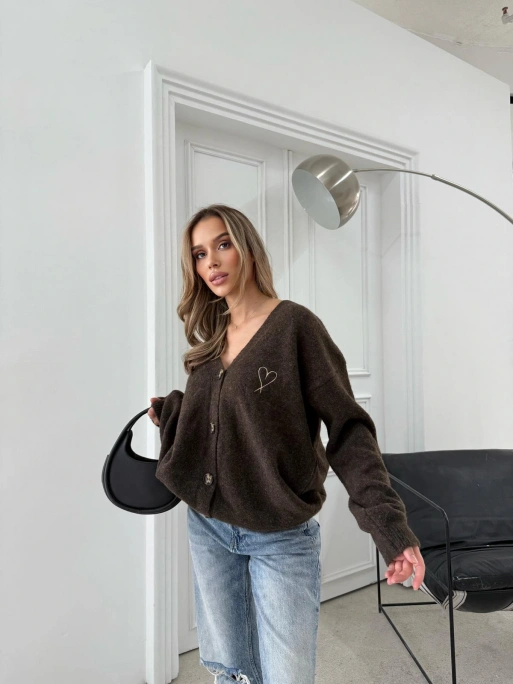 KALP NAKIŞ DETAY OVERSİZE TRİKO HIRKA ACI KAHVE