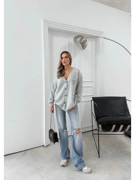 KALP NAKIŞ DETAY OVERSİZE TRİKO HIRKA GRİ