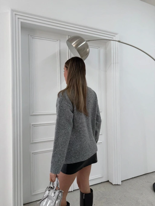 KALP NAKIŞ DETAY YUMOŞ KAZAK GRİ